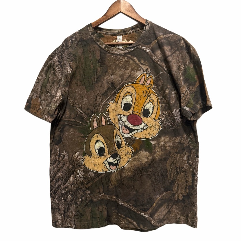 Disney Chip Dale Camo Graphic Tee XL Vintage Style Distressed Forest Shirt NWOT - Picture 2 of 13